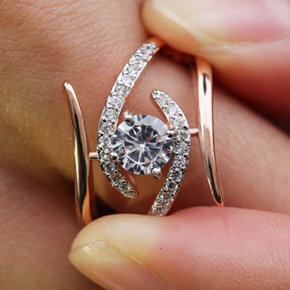 🎀 Fashion Twisted Dainty Shiny Zircon Thin Wedding Rings for Women,EVGG1… - Picture 2 of 3